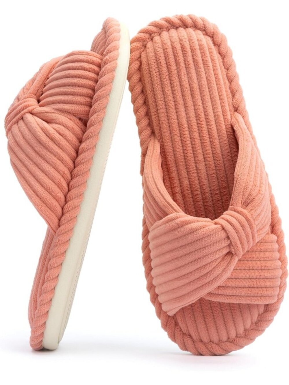 Women's Brick Red Slides Slipper Home Bedroom Bathroom Open Toe Corduroy Shoes